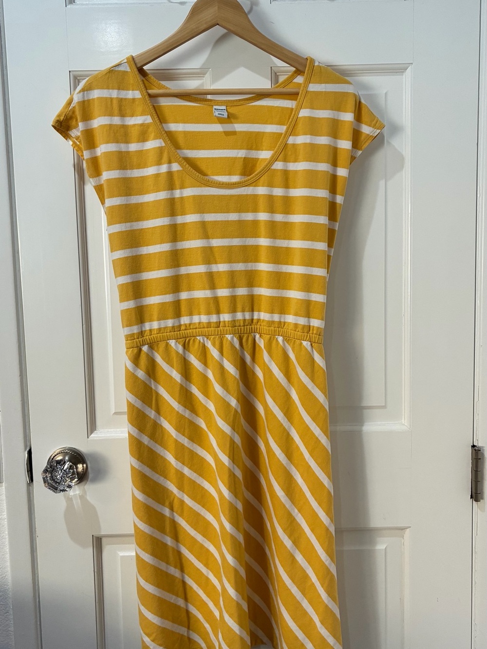 Old Navy Summer Dress, with a Sunshine Yellow and White Striped Pattern, XL.